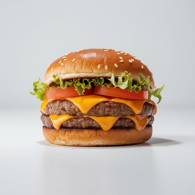 A hamburger with cheeseburger on the top of it