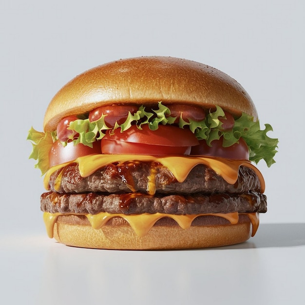 A hamburger with cheeseburger on the top of it