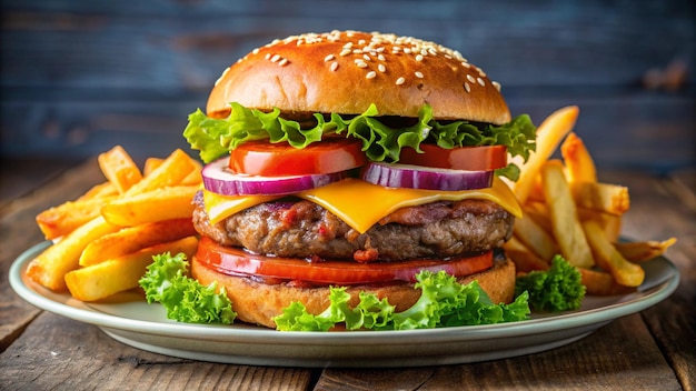 a hamburger with fries and a hamburger on the plate