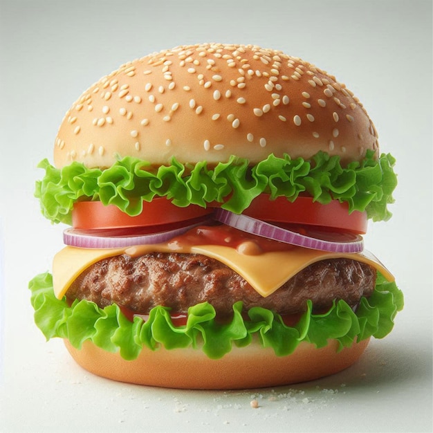 a hamburger with a green lettuce on it