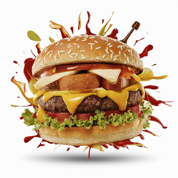 a hamburger with a hamburger and a few other toppings