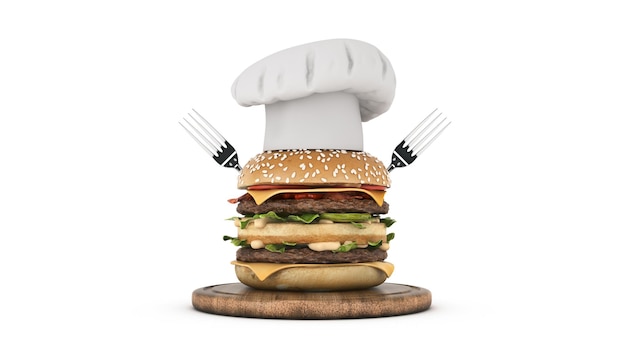 hamburger with hat chef  3d rendering