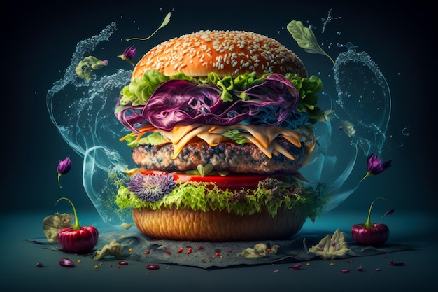 Hamburger with lettuce Generative AI