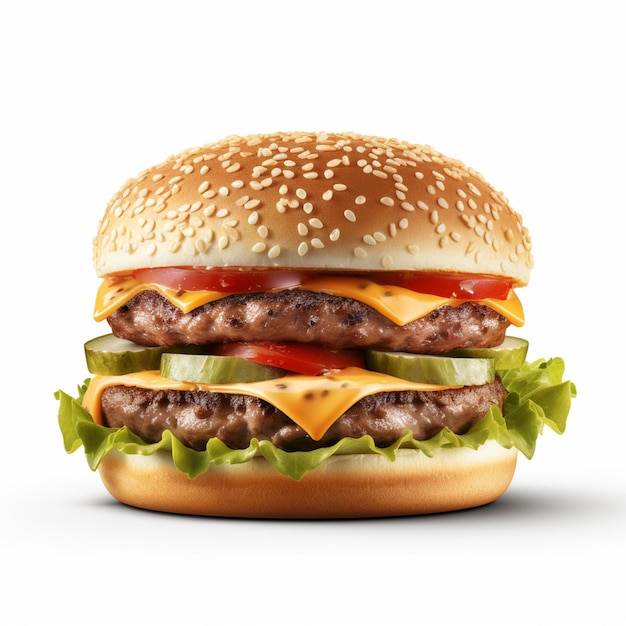 A hamburger with lettuce, tomato, and cheese on it