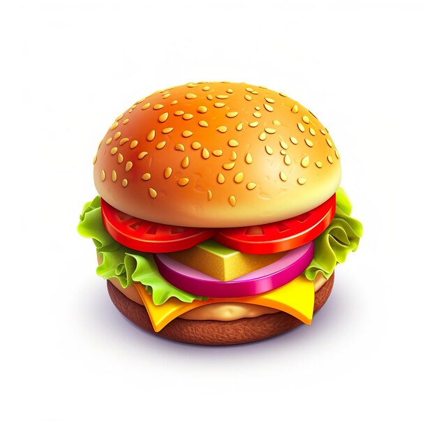 A hamburger with lettuce, tomato, and onion on it.