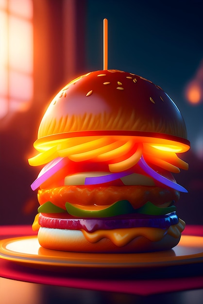 A hamburger with a lit up light on it