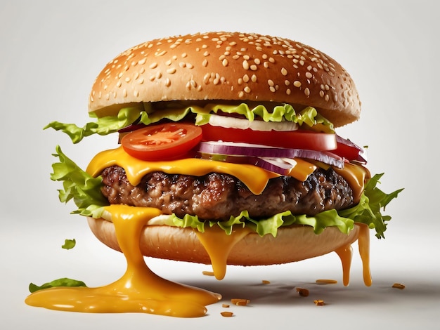 A hamburger with a lot of cheese and tomato sauce ai generated