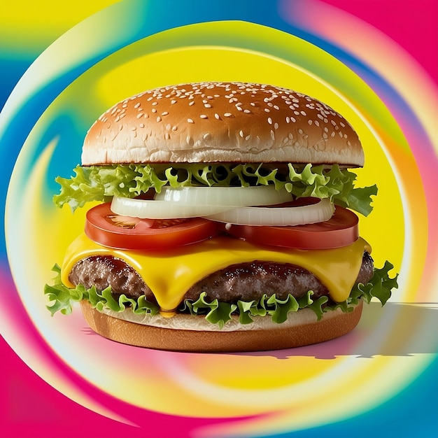 a hamburger with malti calar background