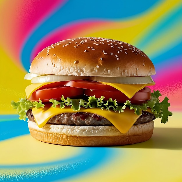 a hamburger with malti calar background