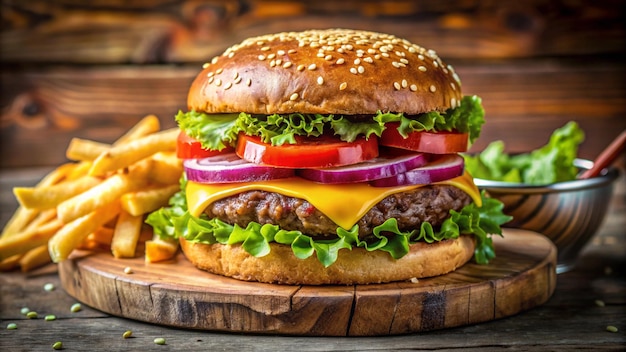 a hamburger with onions and a hamburger on a wooden table