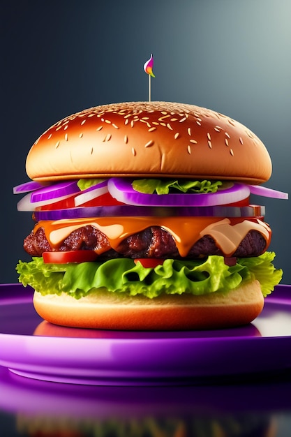 A hamburger with a purple background and a purple background.