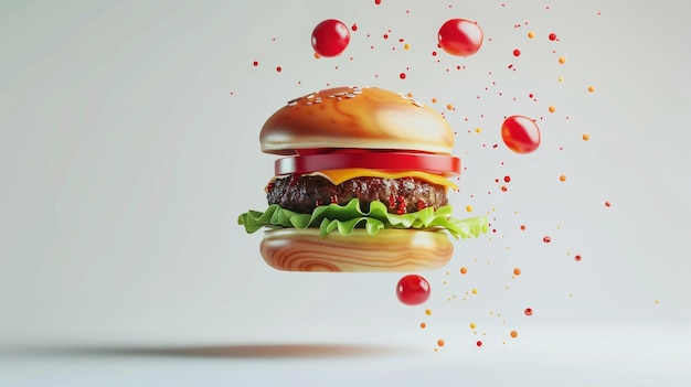 Photo a hamburger with a red top and green lettuce on it