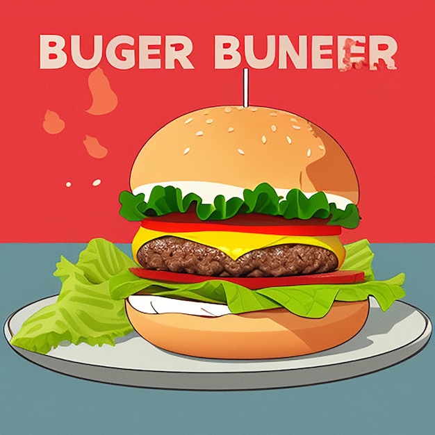 a hamburger with a sign that says burger on it