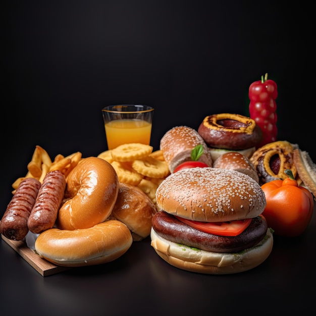 A hamburger with a tomato on it next to some french fries.