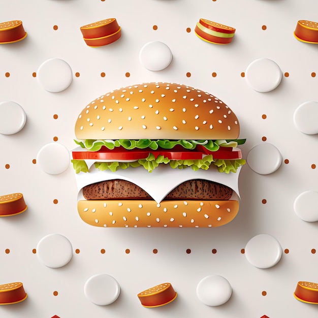 A hamburger with a white background and white circles around it.