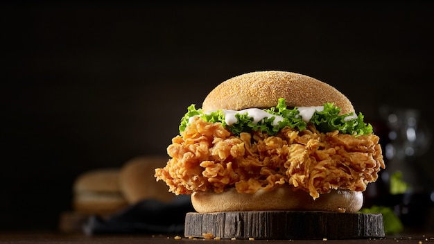 hamburger on wooden background