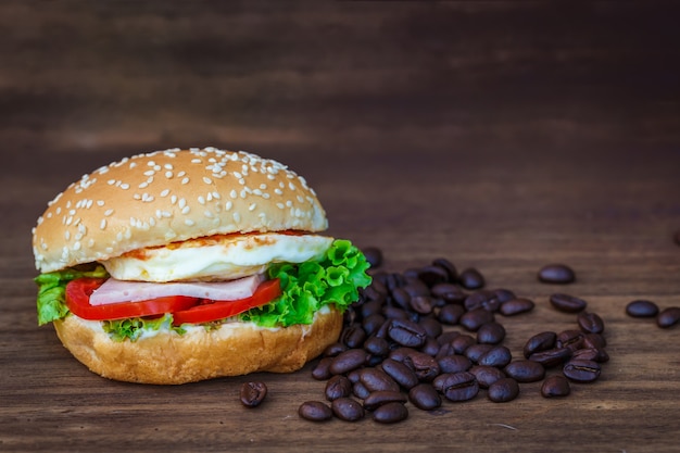 Hamburger on wooden floor