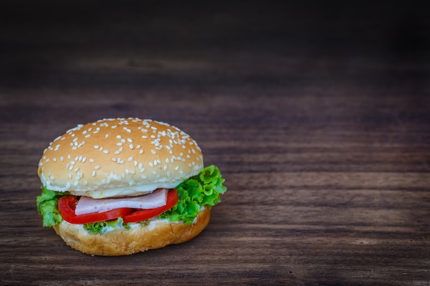 Hamburger on wooden floor