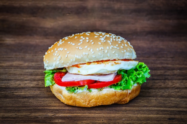 Hamburger on wooden floor