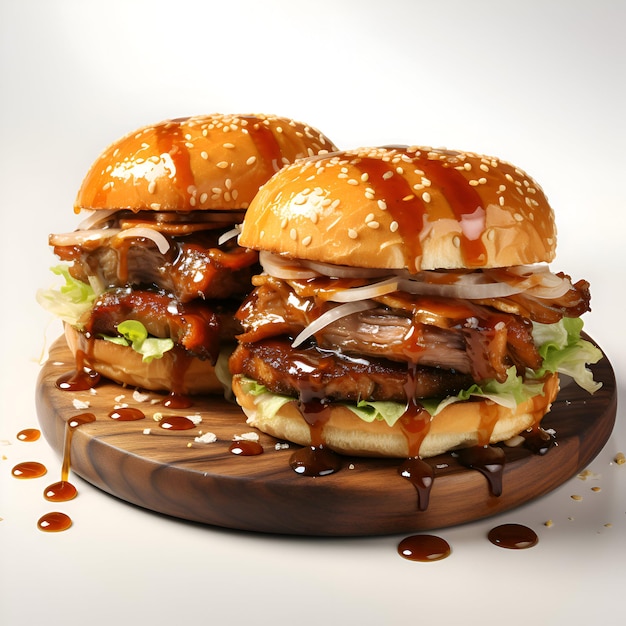 Hamburgers with sauce on a white background 3d rendering