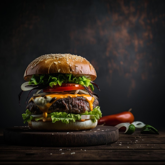 Hamburguer dark background, delicious hamburguer professional photo