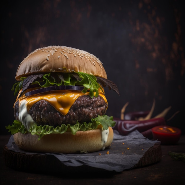 Hamburguer dark background, delicious hamburguer professional photo