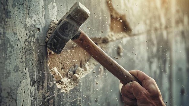 Photo a hammer is held by a hammer that has been carved into the stone