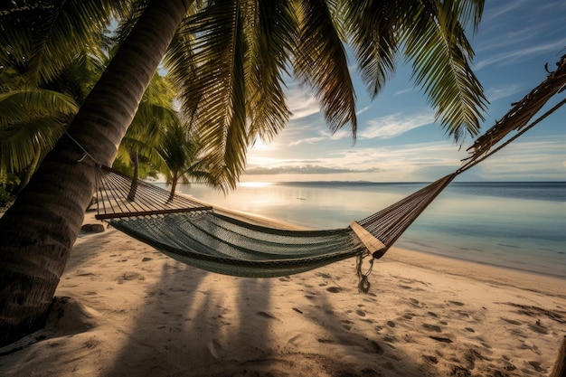 Hammock on the beach among palm trees Generative AI