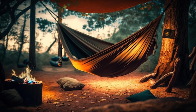 Hammock or camping on the beach during beautiful sunset or sunrise on the beach landscape view