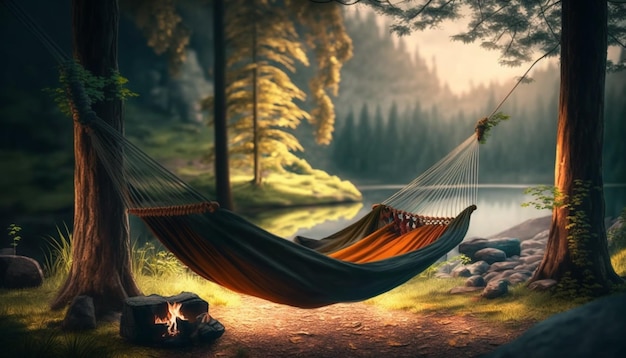 Hammock or camping on the beach during beautiful sunset or sunrise on the beach landscape view