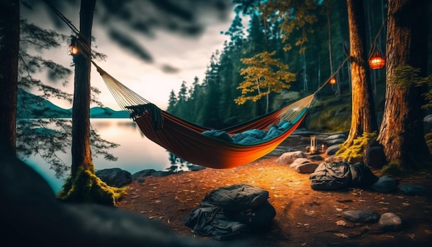 Hammock or camping on the beach during beautiful sunset or sunrise on the beach landscape view