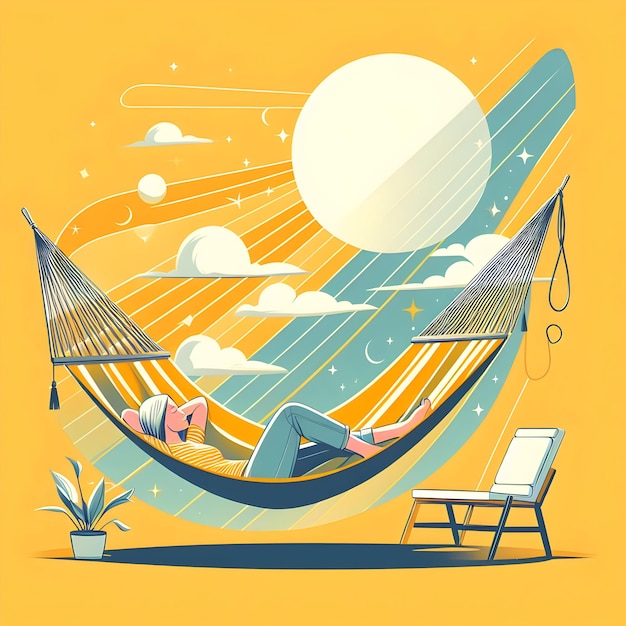 A hammock enthusiast reclining in a moonbeam hammock enjoying the gentle sway and soothing comfort