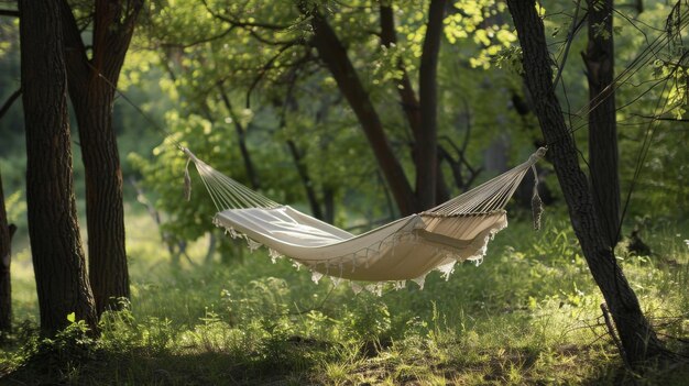 Photo a hammock is hanging in the grass and has a picture of a hammock