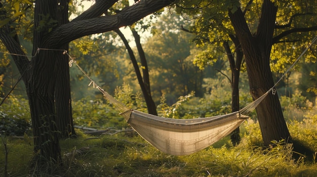 a hammock that is in the woods