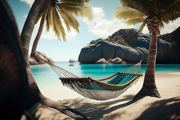 Hammock on a tropical beach with palm treesgenerative ai