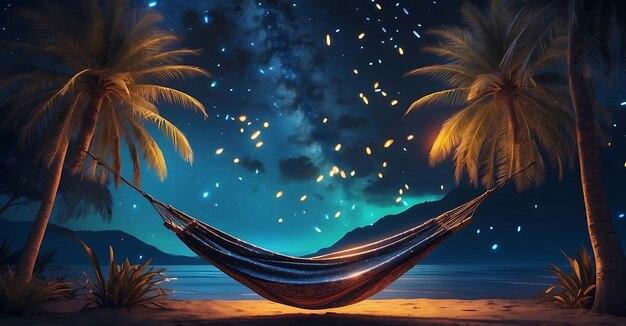 Photo a hammock with a palm tree in the background