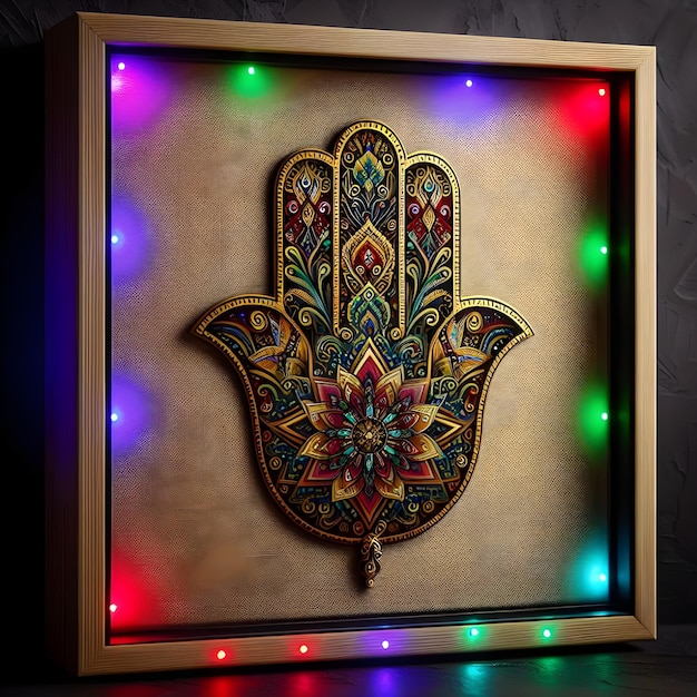 Hamsa hand symbol Colorful abstract painting on the background