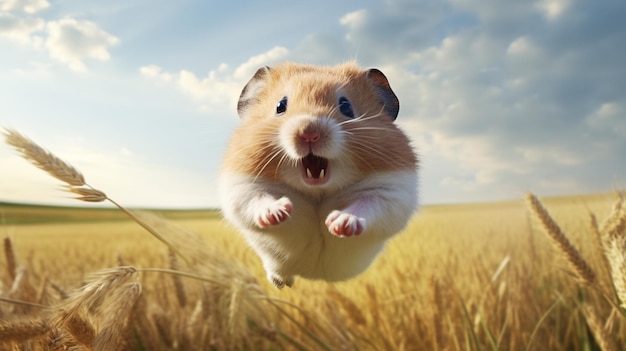 Hamster animal jumping field wallpaper image Generative AI