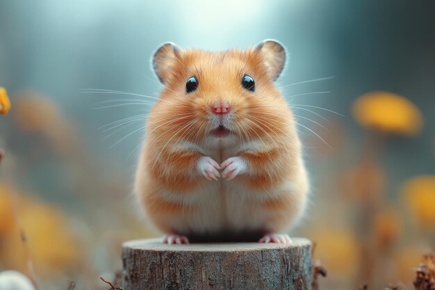 Photo a hamster climbing a small wooden ladder inside its cage isolated on a pastel blue background