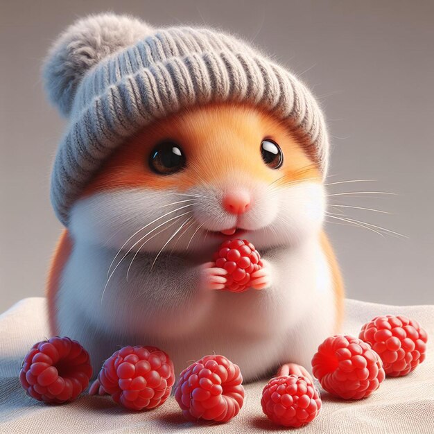 Hamster isustration baby picture cute animal hamster holding berries