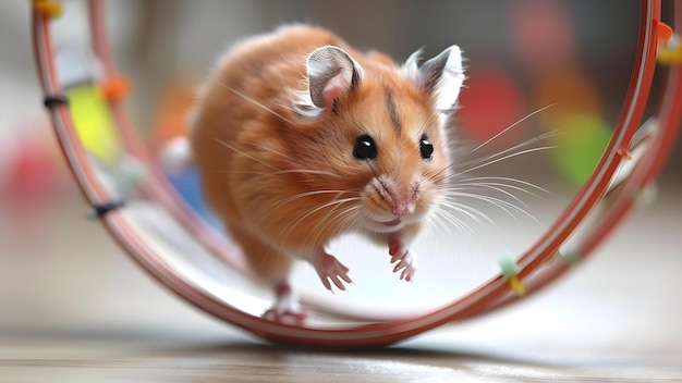 A hamster running in a wheel its quick movements make it endearing Concept Animals Hamster Wheel Movement Endearing