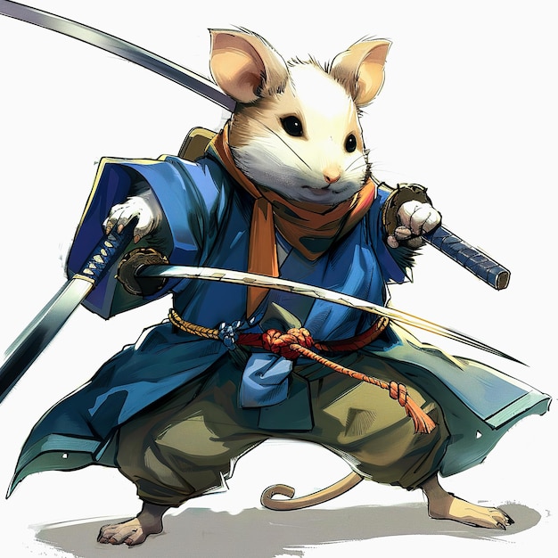 Hamster Samurai cartoon illustration with katana sword hamster Samurai warrior cartoon