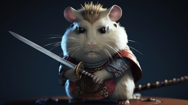 Hamster samurai digital art illustration Generative AI