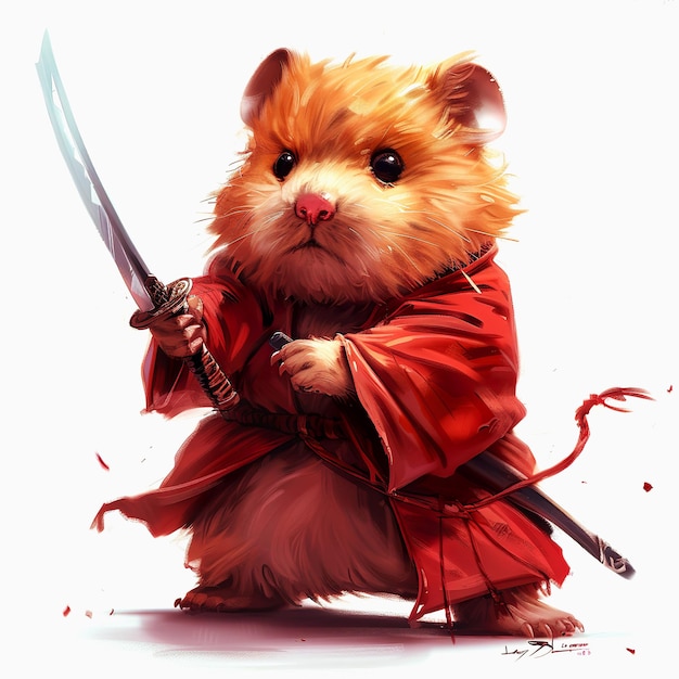 Hamster Samurai Wielding Katana Sword cartoon hamster Samurai cartoon design