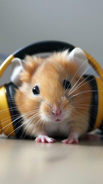 hamster wearing big earphones