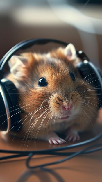 hamster wearing big earphones