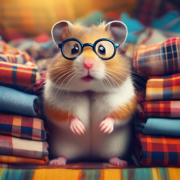 Photo a hamster wearing glasses and a mouse with glasses