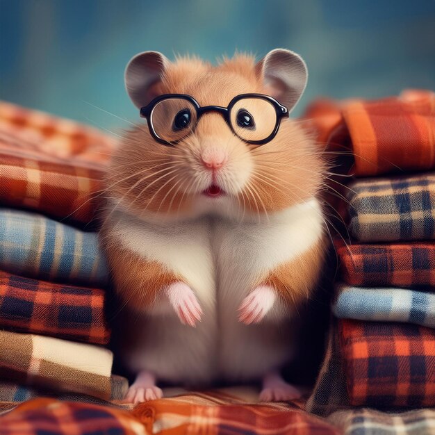 Photo a hamster wearing glasses and a mouse with glasses