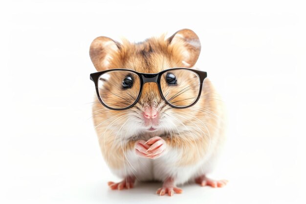 Photo hamster wearing glasses on white backdrop adorable and amusing