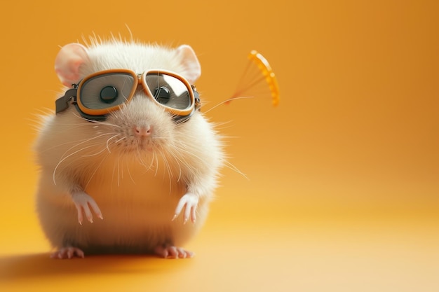 Photo a hamster wearing goggles and a parachute